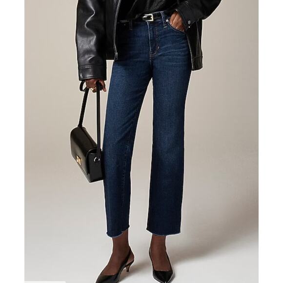 J. Crew Denim - $148 J. Crew Mid Rise Kick Out Jean 31 Blue Dark Denim Raw Edge Cropped Ankle